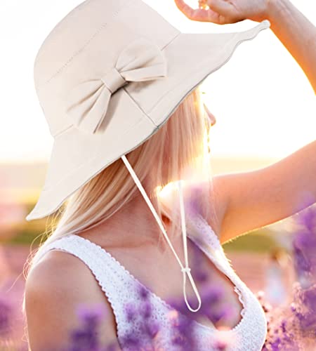 Assqi Women Bucket Hat Summer Beach Sun Hats For Women Upf Woman Foldable Floppy Travel Packable Uv Hat Cotton Wide Brim Hat (A1-Beige) #TOP3