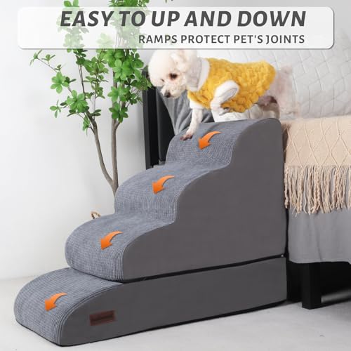 Image of 4-Step Dog Stairs and Ramp for Beds or Couch, Pet Steps for Dogs and Cats | Aodisman 21 inch H Dog Steps Non-Slip Sturdy,Ideal for Senior Dogs, Short-Legged Breeds & Puppies to Reach Beds and Chairs