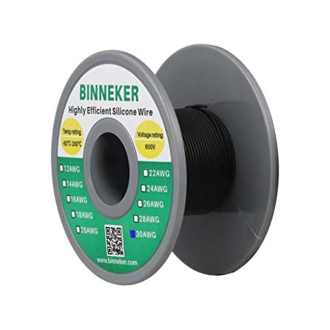 BINNEKER 30 Gauge Silicone Wire Spool Black 100 feet Ultra Flexible High Temp 200 deg C 600V 30 AWG Silicone Rubber Wire 11 Strands of Tinned Copper Wire Stranded Wire for Model Low Impedance Cover