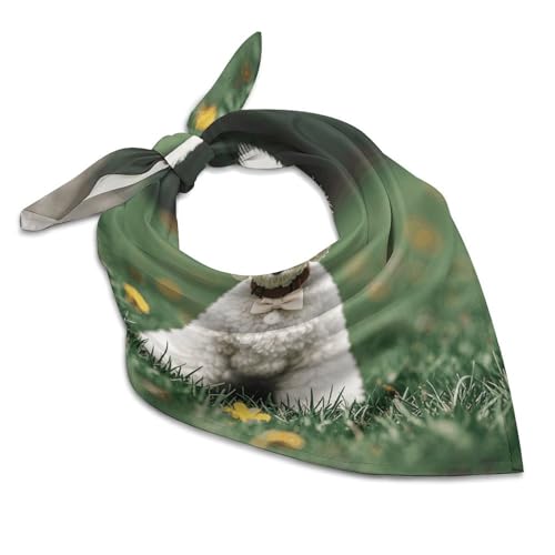 Women Square Head Scarf Boho Hair Scarf Bichon Frise Dog on The Grass Head Kerchief Woman Headband Satin Bandanas Fashion Neck Scarves Silk Headwear for Bag Hair Scarves Gift 25