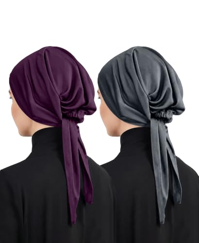 Image of Mehar Women's Hair Ponytail Cap Set of 2 | Soft Stretchable Polyester Hijab Inner Cap | Adjustable Tie-Back | Scarf & Helmet Inner | One Size Fits All