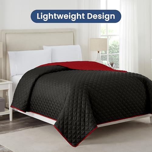 Image of Martex Reversible Coverlet, Full Queen, Ebony /Red | Lightweight, Durable, Soft, Easy Care, Reversible