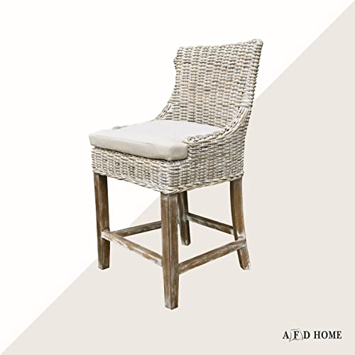 AFD Home Alfresco Kuba-Weave Counter Stool, Wooden Stool, Kitchen Counter Stool, 23 Inch Seat Height, Off White