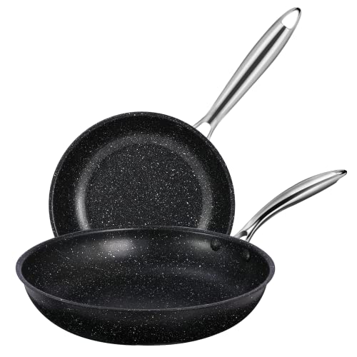 Bratpfannen-Set, Antihaft-Pfannen-Set, aus 410 Edelstahl, 5 Beschichtung Bratpfannen Antihaftbeschichtung, kompatibel mit mehreren Wärmequellen, leicht zu reinigen, 20.3 cm und 24.1 cm, Schwarz Cover