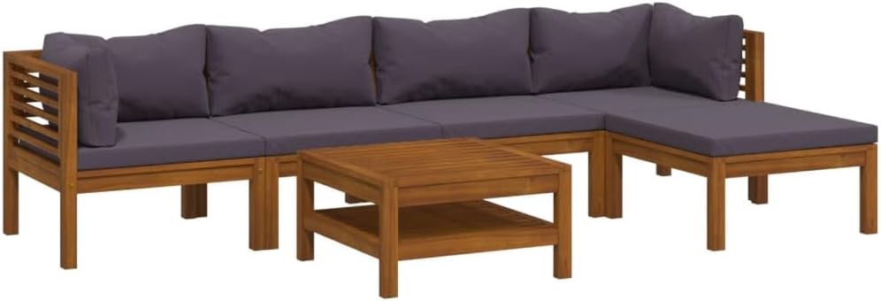 vidaXL Patio Lounge Set 6 Piece, Patio Furniture Set for Outdoor Garden, Sectional Sofa with Cushions, Corner Sofa, Retro Style, Solid Wood Acacia