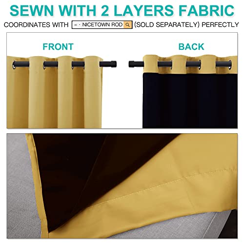 Image of NICETOWN 100% Blackout Window Curtain Panels, Heat and Cold Blocking Drapes with Black Liner for Nursery, 84 inches Drop Thermal Insulated Draperies (Yellow, 2 Pieces, 52 inches Wide Each Panel)