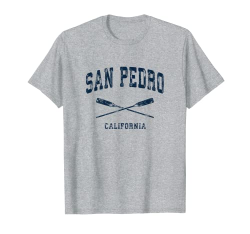 San Pedro California Vintage Nautical Cruzado Remos Azul Marino Camiseta