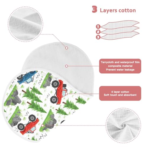 J JOYSAY Monster Truck Trees White Baby Burp Cloths for Boys Girls Large 22''x11'' Cotton 4 Layer Burping Cloths for Infant Drool one sizex43