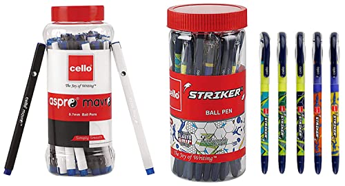 Image of Cello Aspro Mavro Ball Pen Set (Bulk Pack of 50 pens with Stand- Assorted) Striker Ball Pens