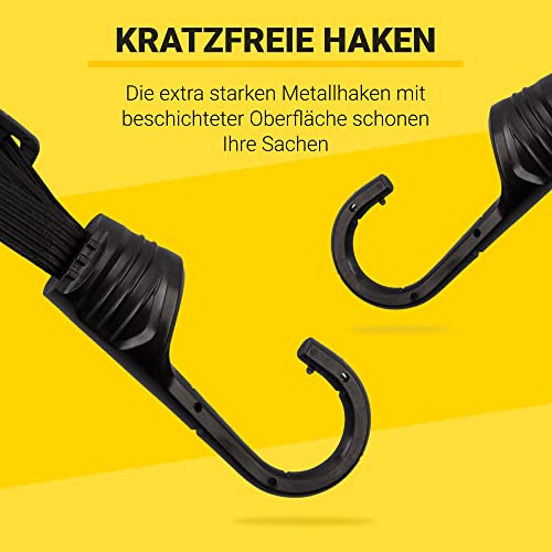 PRETEX 2er-Set mit 4 elastischen Latex + Nylon Spanngummi mit 2 rostfreien Haken - universelle Spanngurte Gepäckspanner Expander Befestigungsriemen zur Ladungssicherung - Schwarz