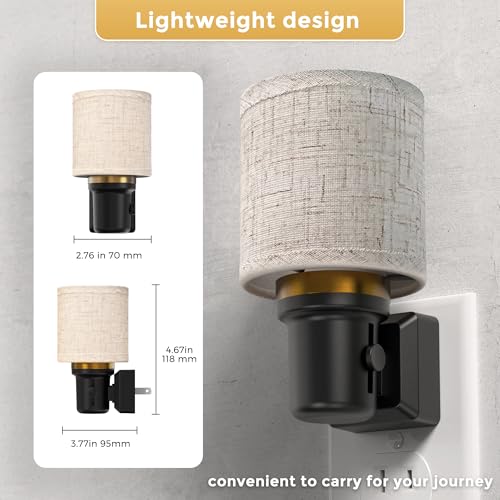 Image of L LOHAS LED Night Lights Plug into Wall, 2 Pack Linen Fabric Cylinder Decor Night Light, Dusk to Dawn Sensor Vintage Nightlight, Amber Warm 0-100LM Dimmable, for Bedroom Living Room Hallway