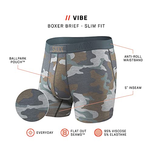 SAXX Men's Underwear – Vibe Super Soft Boxer Briefs with Built-in Pouch Support – Underwear for Men,Grey Supersize Camo,Large