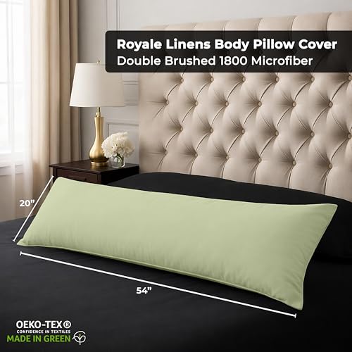Image of ROYALE LINENS Body Pillow Cover - Double Brushed 1800 Microfiber - 20 inchx54 inch with Hidden Zipper Closure - Wrinkle & Fade Resistant - Super Soft Body Pillowcase 2 Pack (Sage, Pack of 2)