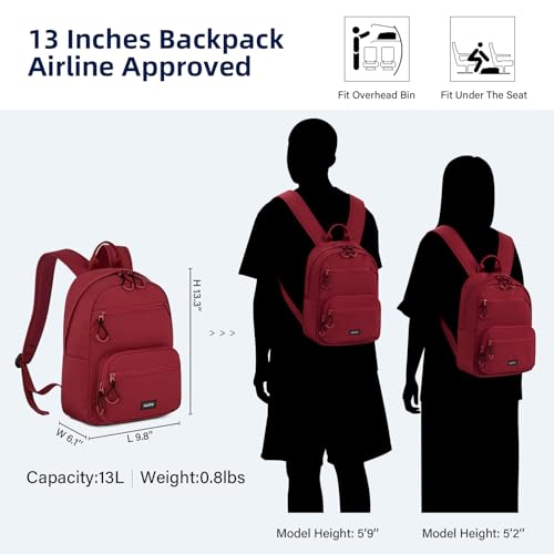 Image of HanTrip Carry On Travel Backpack For Men Women, 13 Inch Small Mini Work Bag Personal Item Backpacks, Camping Back Pack Lightweight Hiking Daypack For Office Nurse Commuter (Burgundy)