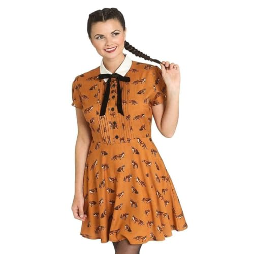 Hell Bunny Vixey Robe Courte Style rétro années 60 Imprimé Renard XS-4XL, Marron, S