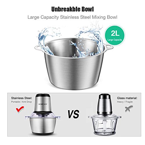 Homeasy Meat Grinder, Food Chopper 2L Stainless Steel Food Processor for Meat, Vegetables, Fruits and Nuts, Stainless Steel Bowl and 4 Sharp Blades, 350W, 8 Cups (2L) - Thumbnail 4