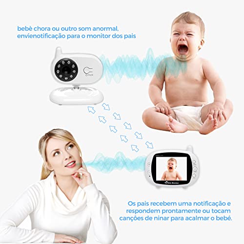 Monitor de bebê com vídeo PtevSoh com tela HD de 3,5