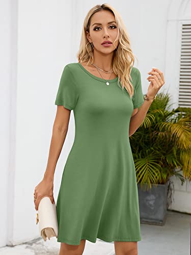 Image of KORSIS Summer Women's Dress Casual T-Shirt Short Sleeve Dresses Swing Flowy Beach Vacation Work Sundress with Pockets