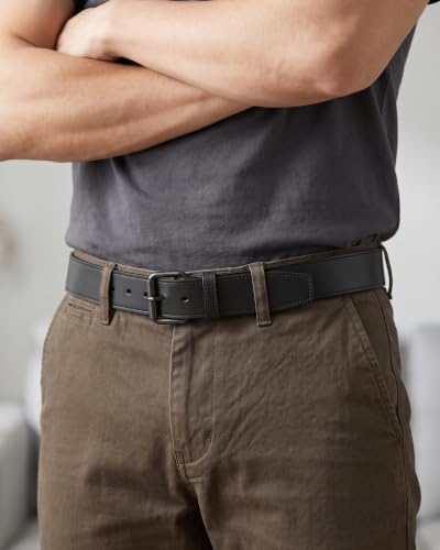 Image of Chaoren Leather Ratchet Belt 2 Pack Dress with Click Sliding Buckle 1 3 /8 inch in Gift Set Box - Adjustable Trim to Fit