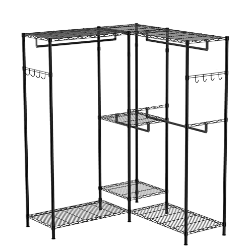 Homdox Wire Garment Rack Heavy Duty Clothes Rack For Hanging Clothes, Freestanding Metal Clothing Rack Closet Wardrobe With 4 Hanger Rods And 4 Large Shelves 3 Small Shelves, 74.8" L X 17.7" W X 74.8" H, Max Load 750Lbs, Large Size (Black) #TOP5