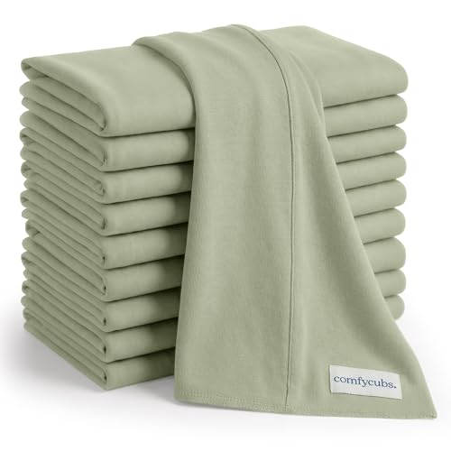 Image of Comfy Cubs Baby Burp Cloths Set (Pack of 10) - Large, 6-Layer, Ultra Absorbent 100% Cotton for Infant Spit-Up, Drool, and Messes - Soft, Gentle, Thoughtful New Born Baby Gifts, Sage