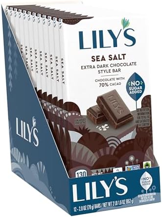 LILY'S Sea Salt Extra Dark Chocolate Style No Sugar Added, Sweets Bars, 2.8 oz (12 Count)