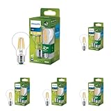 Philips LED Classic ultraeffiziente E27 Lampe (40 W), LED Lampe mit warmweißem Licht, energiesparende Lampe mit langer Nutzlebensdauer, Energieeffizienzklasse A, Klar (Packung mit 5)