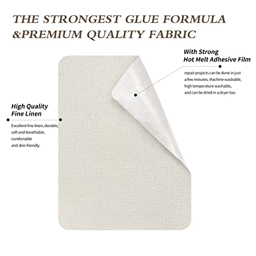 Image of KING MOUNTAIN Linen Fabric Iron-on Repair Patch, Inside&Outside Fabric Repair Patch, 3 inchx60 inch with Backing Glue Linen Repair Decorative Patch kit (Off-White)
