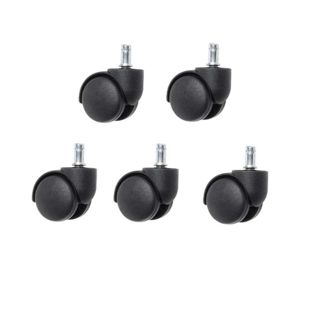 Roulettes pivotantes 11mm pour chaise de bureau en polyuréthane noir mat, Lot de 5