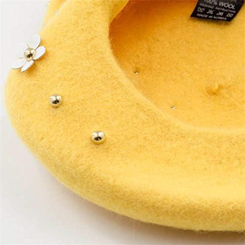 Girls Pearl Flower Wool Beret Wool Felt Hat Casual Solid Color Baseball Cap (Color : H) (G)