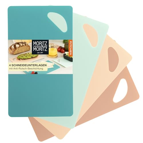Moritz & Moritz 4X Flexibles Schneidebrett Kunststoff Dünn - Schneidebretter je 25 x 14,5 cm - Frühstücksbrettchen - Schneidebrett Flexibel - Für sicheres Schneiden mit Grifföffnung