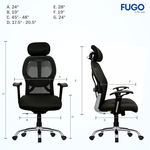 Image of FUGO FG402 Ergonomic High Back Mesh Office Chair with Korean Nylon Mesh Cushioned Seat Tilting Mechanism Adjustable 2D Headrest Lumbar Support HeavyDuty Metal Base 3Year Warranty (Black-1)