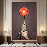 YUSUZHU Lienzo de hombre con flores, arte floral surrealista, decoración del hogar, lienzo para pared, retrato floral, mural floral (50 x 75 cm/marco interior)