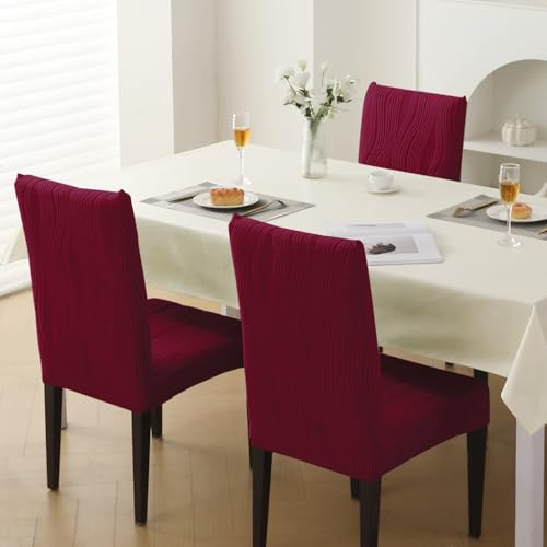 Image of HOKIPO 200 GSM Stretchable Knitting Jacquard Chair Cover Set of 1,'Nestiva Series' Burgundy (AR-6072-BRGN)