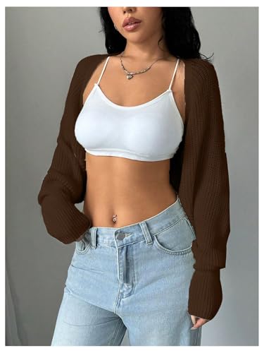 Image of GORGLITTER Women's Open Front Cropped Cardigan Bolero Sweater Lightweight Long Sleeve Shrug Knit Top