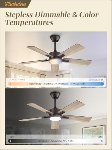 Image of Fanbulous 42 Inch Ceiling Fans with Lights and Remote, Stepless Color Temperature Change & Dimmable 20W LED Ceiling Fan, 6 Speeds Reversible Quiet DC Motor for Bedroom, Living Room, Oil Bronze