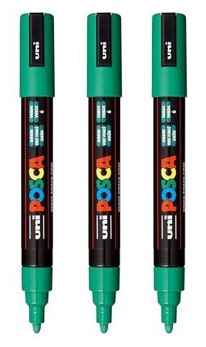 Image of posca PC-5M Water-Based Paint Markers, Reversible Medium Tip (1.8-2.5mm), Green, 3 Count