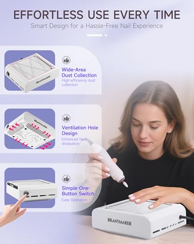 Image of BRANTMAKER Nail Dust Collector with Brush and 2 Reusable Filters (White) | Vacuum Dust Fan for Acrylic Nails