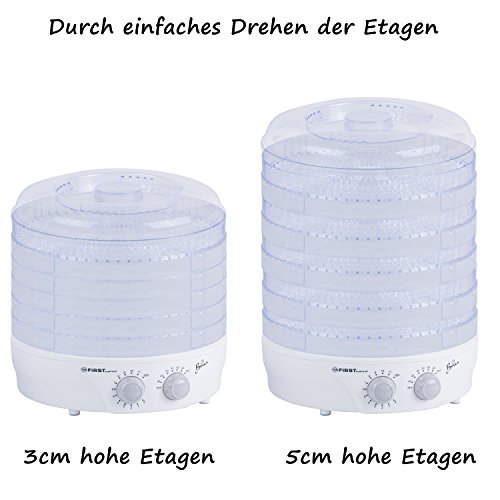 TZS First Austria - Dörrgerät mit Timer bis 12 Std und Temperaturregler von 35-70°Celcius, 5 Etagen, BPA Frei, inklusive Rezeptheft, Dörrautomat Dörrgerät Obsttrockner Dörrapparat mit Zeitschaltuhr - 4