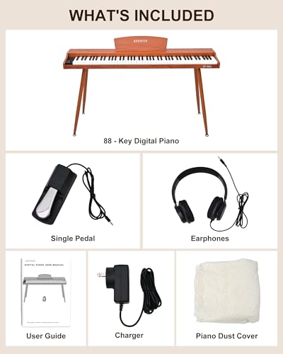 Image of SP88G Digital Piano Keyboard with Stand & Sustain Pedal, 88 key Semi Weighted Electric Piano for Beginners and Adults, 800 Tones, 600 Rhythms, 80 Demo Songs with Headphones, USB-MIDI