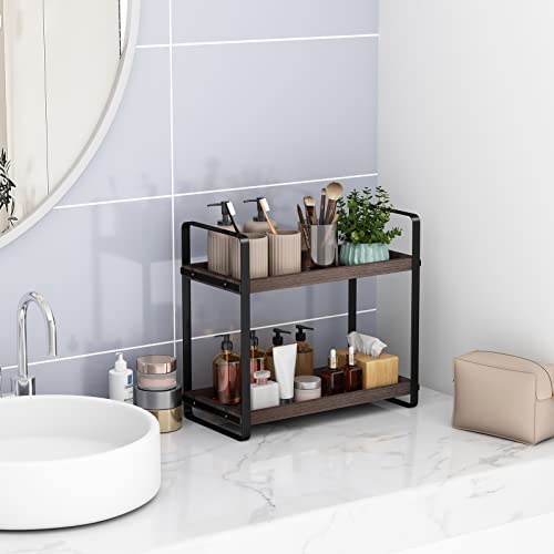 Image of HNRLOY Bathroom Counter Organizer,Bathroom Countertop Organizer,Counter Shelf,Countertop Storage,Organization and Storage,Makeup Shelf,Sink Caddy(Brown 2 Tier)
