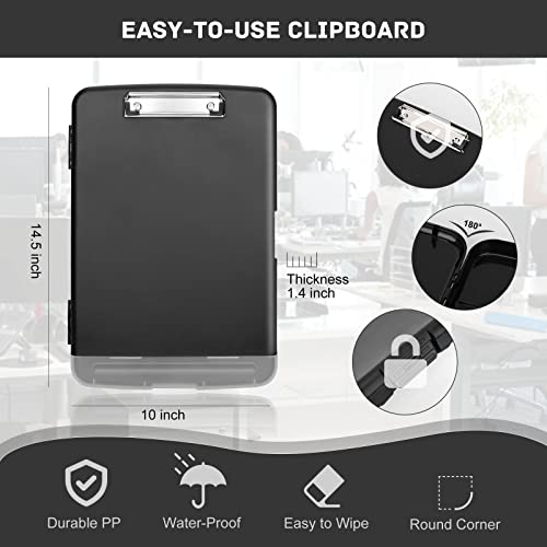 Clipboard With Storage, A4 Storage Clipboard, High Capacity Clipboards With Storage, Heavy Duty Plastic/Nursing Clipboard With Storage, Clipboard Storage With Clip And Pen Holder, Side-Opening, Black #TOP2