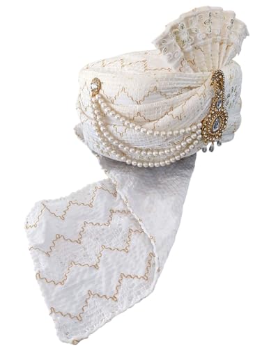 Image of BookMyCostume Dulha & Royal Wedding Turban Collection - Premium Silk, Velvet, Zari Work Safa with Kalgi & Brooch - Traditional Indian Dulha Pagdi /Sehra Perfect for Weddings & Role Plays for Men & Kids