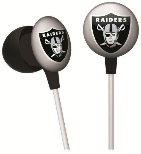 iHip NFF10200OAK NFL Oakland Raiders Mini Ear Buds, Silver/Black