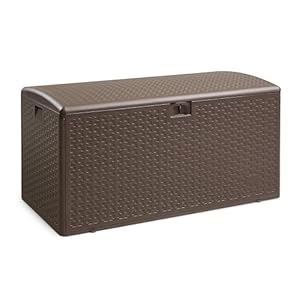 Amazon Basics Outdoor Patio Storage Box 99 Gallon Deck Box, Waterproof and Weather-resistant, Furniture Cushions Garden Tools, Brown
