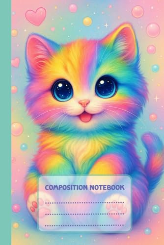 Rainbow Whiskers: The Magical Kitten Notebook: Cute Pastel Cat Design | Wide Ruled | 6”x9” | 120 Pages