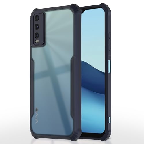 Image of Pikkme Vivo Y20 Back Cover | Crystal Clear Transparent Back | Ultra Hyrbid | Full Camera Protection | Raised Edge | Bumper Back Case (Blue)
