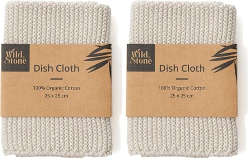 Image of Wild & Stone | Organic Cotton Dish Cloth | Eco-Friendly Kitchen Cloth | Biodegradable & Compostable Cleaning Cloth (Beach Sand) (Pack of 2)