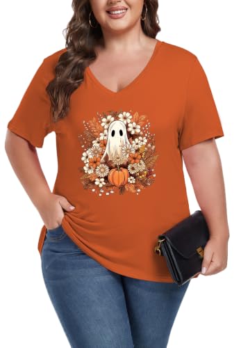 Image of ForHailey Women's Plus Size V Neck Tops Summer Short Sleeve T Shirt
