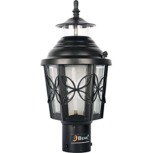 Image of BENE Lily Garden Lamp, Antique Wall Lights for Outdoor Vintage Decor, Decorative Lamp for Patio, Entryway, Steel and Glass Terrace Light with B22 Holder & Base Stand, 15cm Dia, Black, Pack of 2